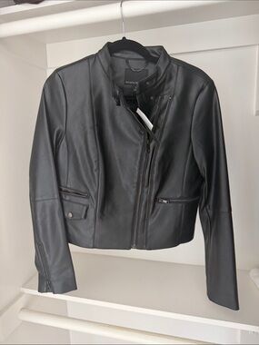 Banana Republic Black Leather Moto Jacket with Zip Details